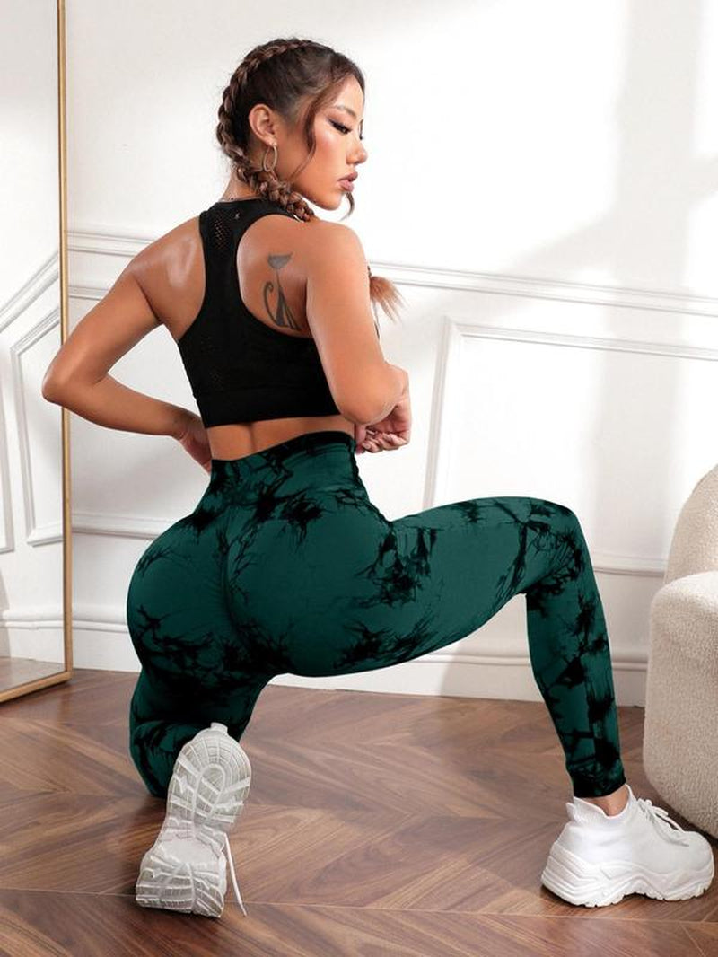 Elevate Your Workout with Women's Trendy Tie Dye High Waist Scrunch Sports Leggings - Perfect Compression Yoga Pants for All Seasons!