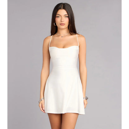 Flirty Lace-Up A-Line Mini Dress for Effortless Elegance