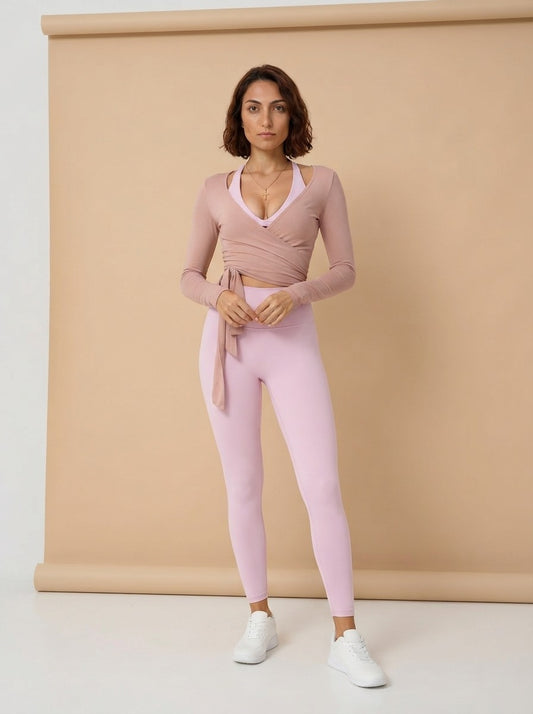 Model wearing the Breathable Long Sleeve Yoga Top, studio